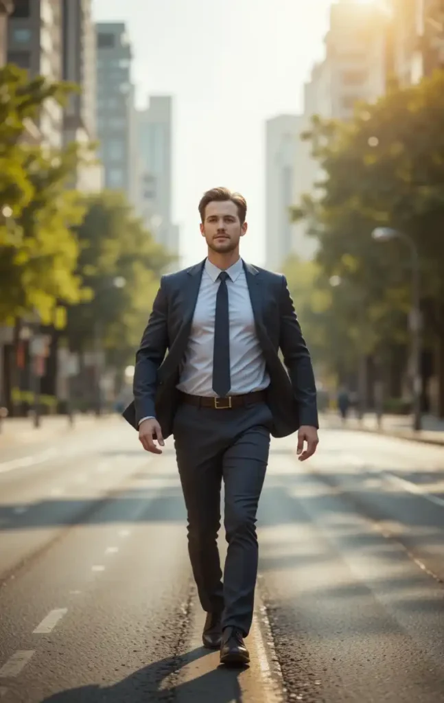 A determined man walking forward with purpose, symbolizing transformation, resilience, and personal growth.