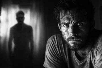 Negative thoughts weighing a man down.