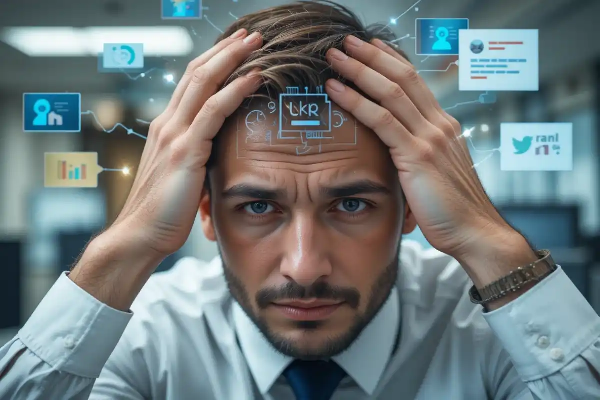 Man calmly managing stress in a high-pressure work environment, showing the benefits of mental resilience.