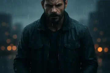 Man standing strong in the rain symbolizing mental resilience