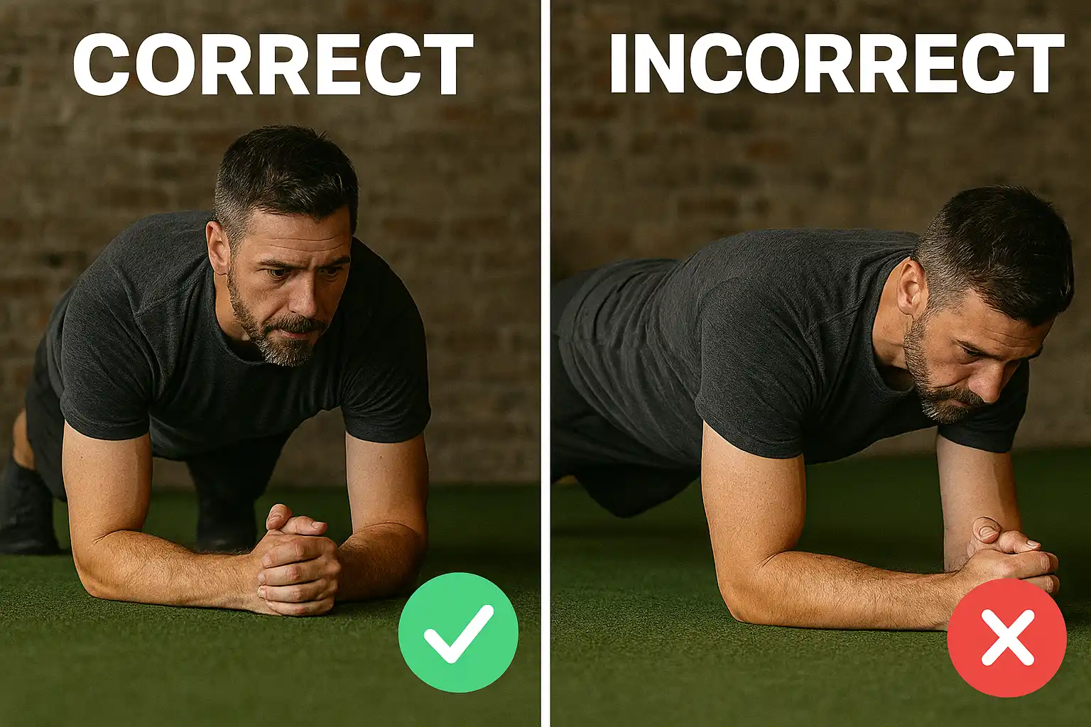 Plank Form Comparison – Correct vs incorrect plank form side-by-side