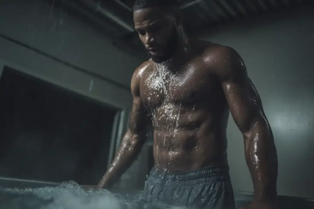 Athlete preparing cold therapy tub at home.