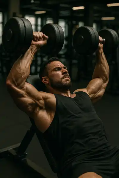 Man performing dumbbell bench press demonstrating proper rep control.