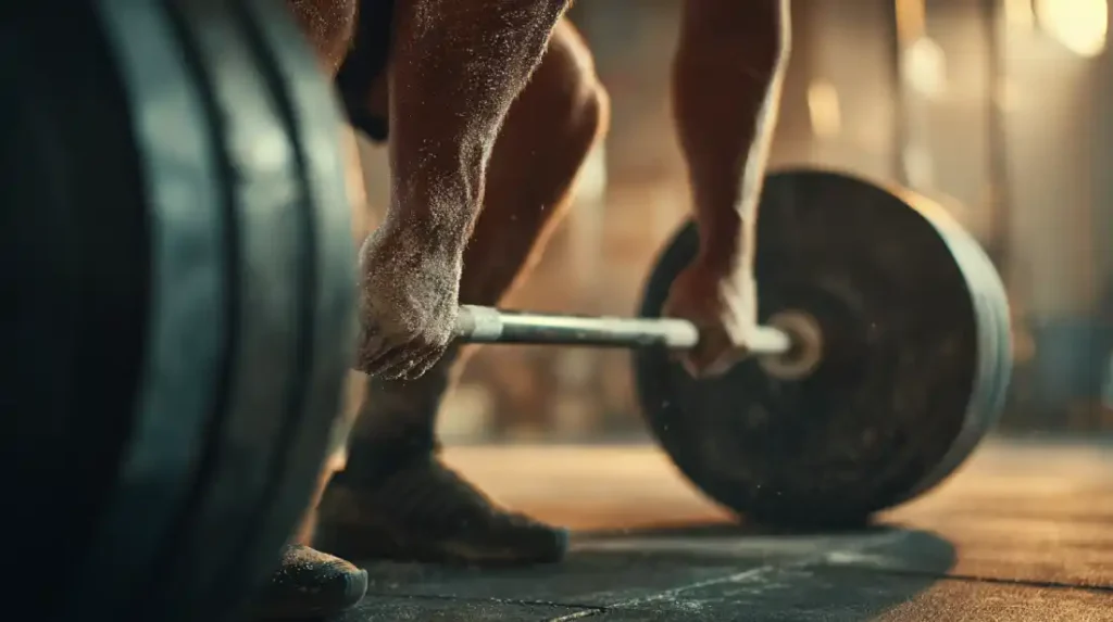 Man lifting heavy barbell in a gritty gym to boost testosterone naturally.