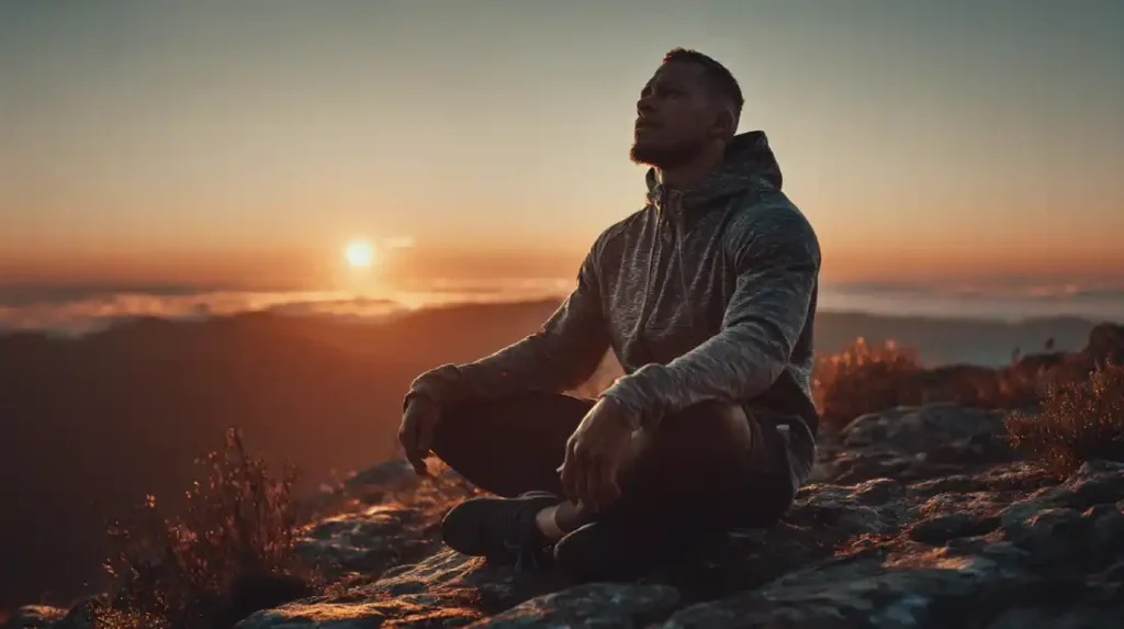 Man practicing mindfulness to reduce stress and support healthy testosterone levels.