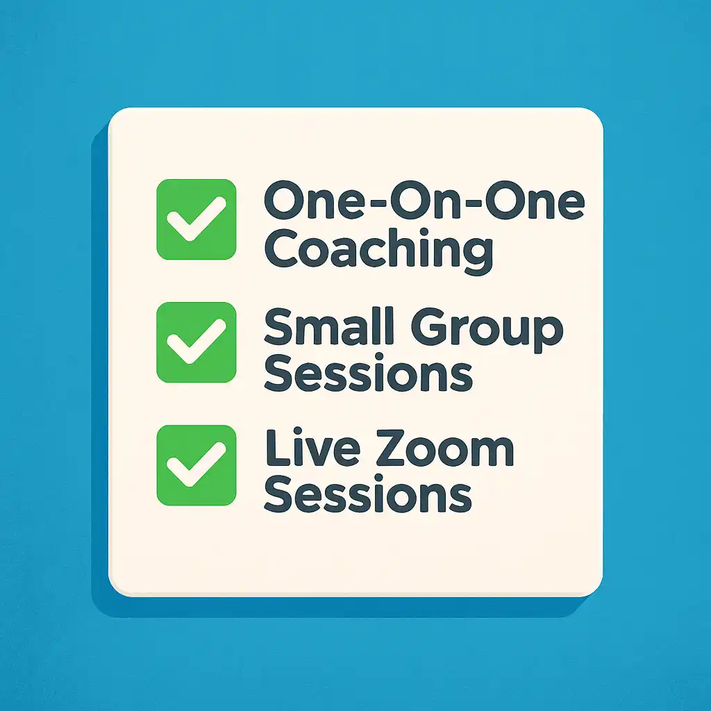 Modern checklist graphic titled ‘Choose Your Training Option’ showing three options — Parent-Child Online Group, Small Group In-Person or Hybrid, and Premium 1-on-1 Family Mentorship — in a clean red and black design.