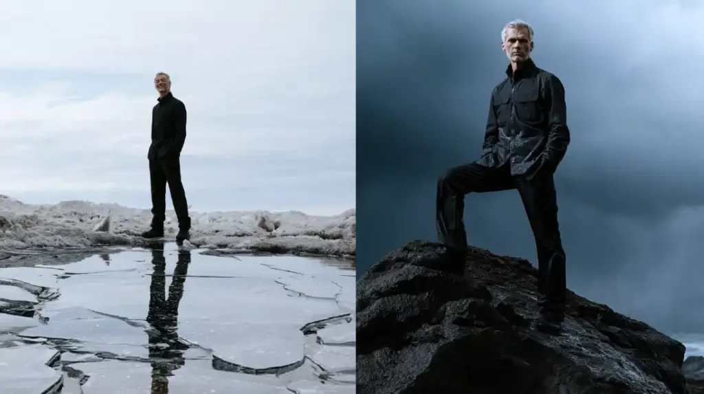 Split image contrasting delusion and resilience — a man on thin ice versus solid ground